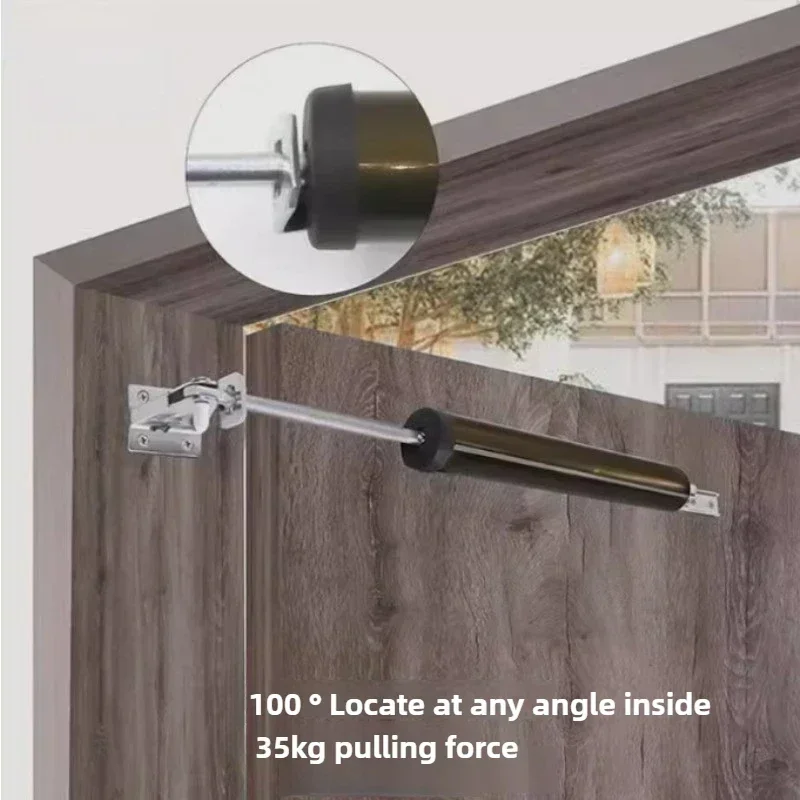"35KG Soft-Close Pneumatic Door Closer - Adjustable Speed & Positioning with Safety Stop | Premium Door Hardware"