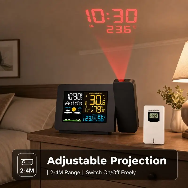 Indoor and Outdoor Temperature and Humidity Meter Multifunctional Weather Clock Color Screen Weather Forecast Home Thermmeter