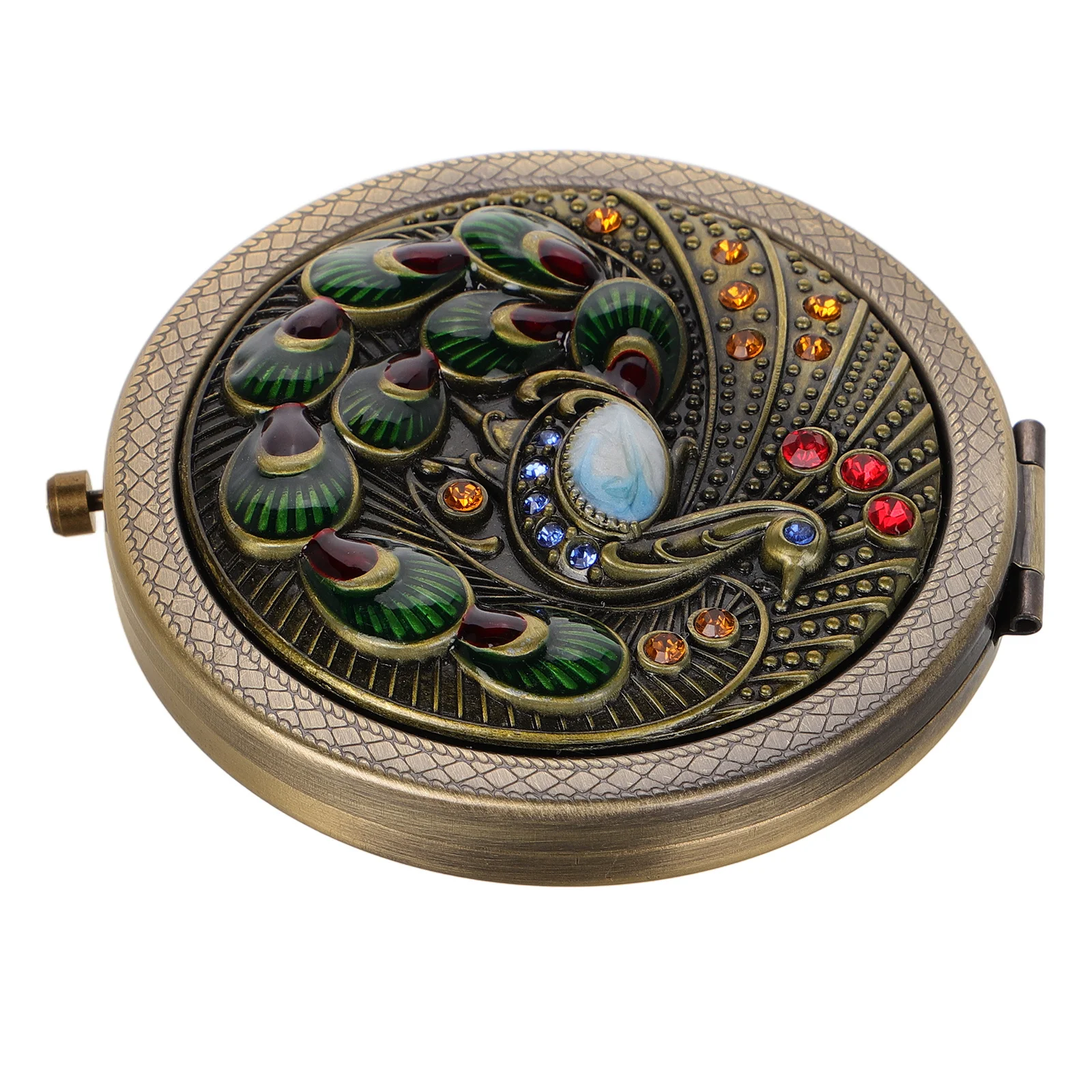 

Vintage Peacock Compact Small Round Folding Makeup Mirror Portable Metal Handheld Travel Purse Mirror European Design