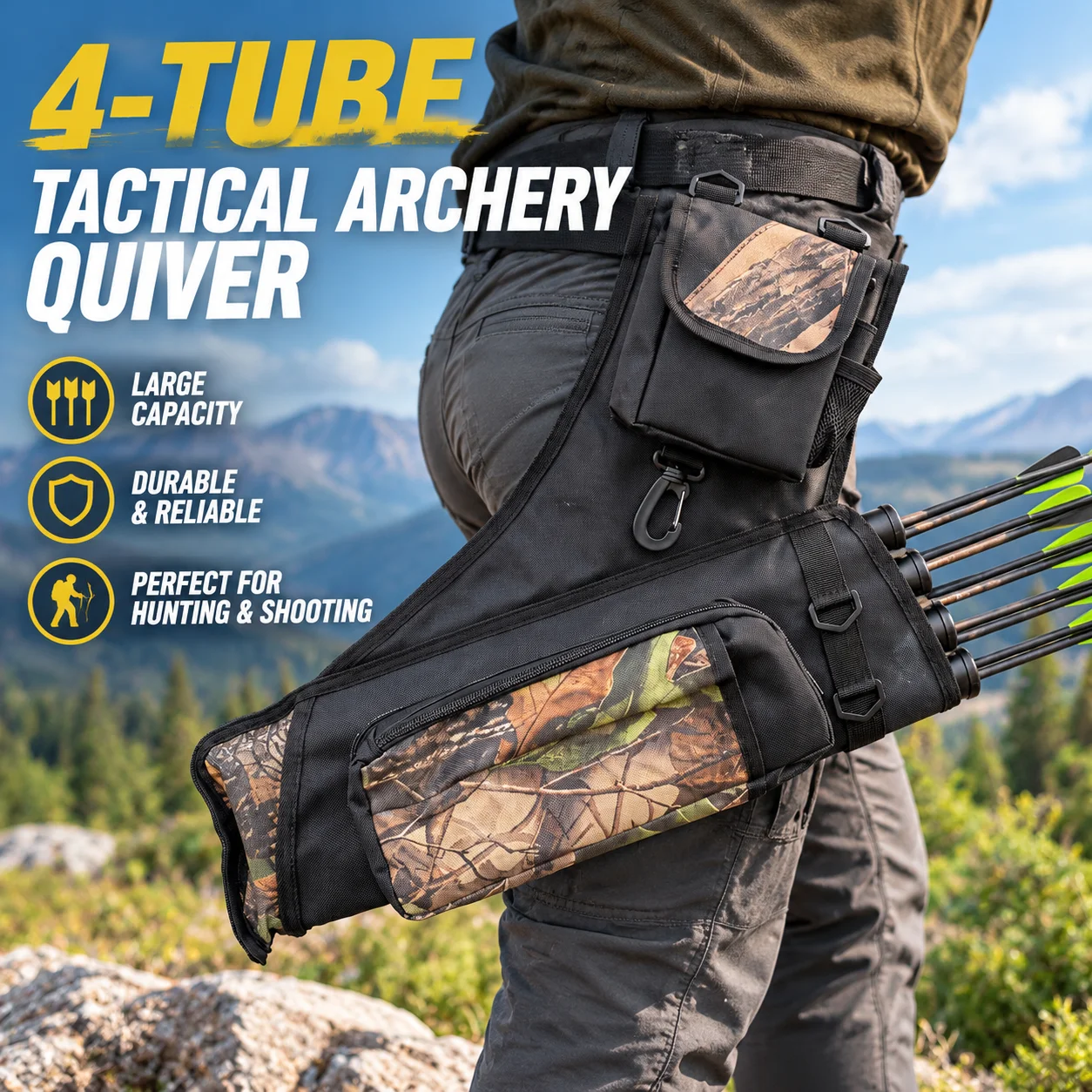 Archery Hip Quiver 4 Tubes Holds 24 Arrows Belt Arrow Holder for Compound Recurve Traditional Bow Target Competition