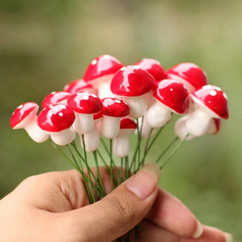 Pieces Mini Mushroom Miniatures Artificial Garden Fairy Bonsai Plant Pot Resin Craft Decoration for Home DIY Micro Landscape