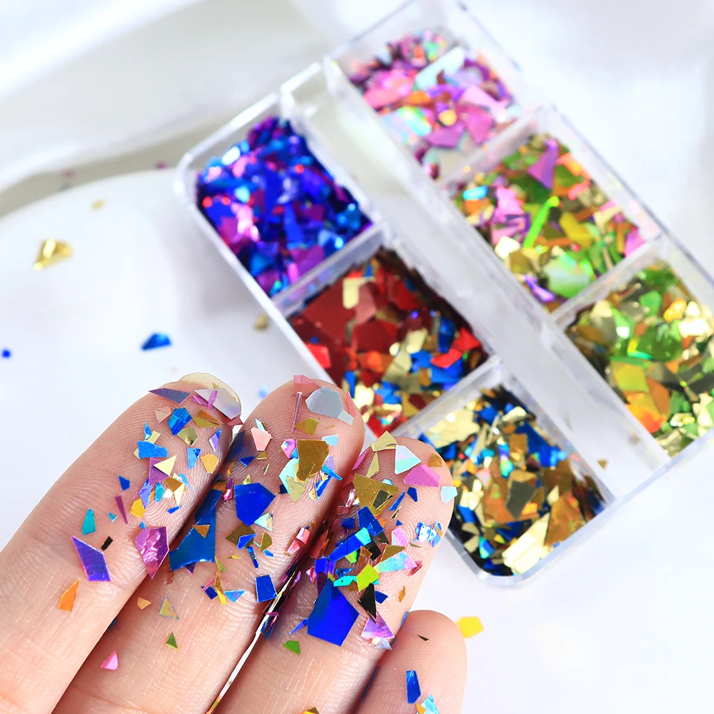 Holographic Irregular Flakes Nail Art Parts Mixed Broken Glass Sequins Manicure DIY Accessories Christmas Style Nails Design