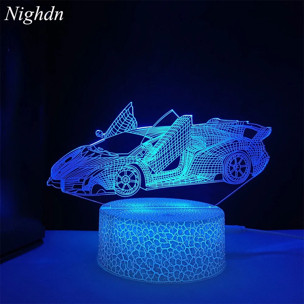 Luce notturna per auto da corsa per ragazzi Lampada da illusione 3D a LED 16 colori Decorazione camera da letto remota Lampada da comodino Regalo di