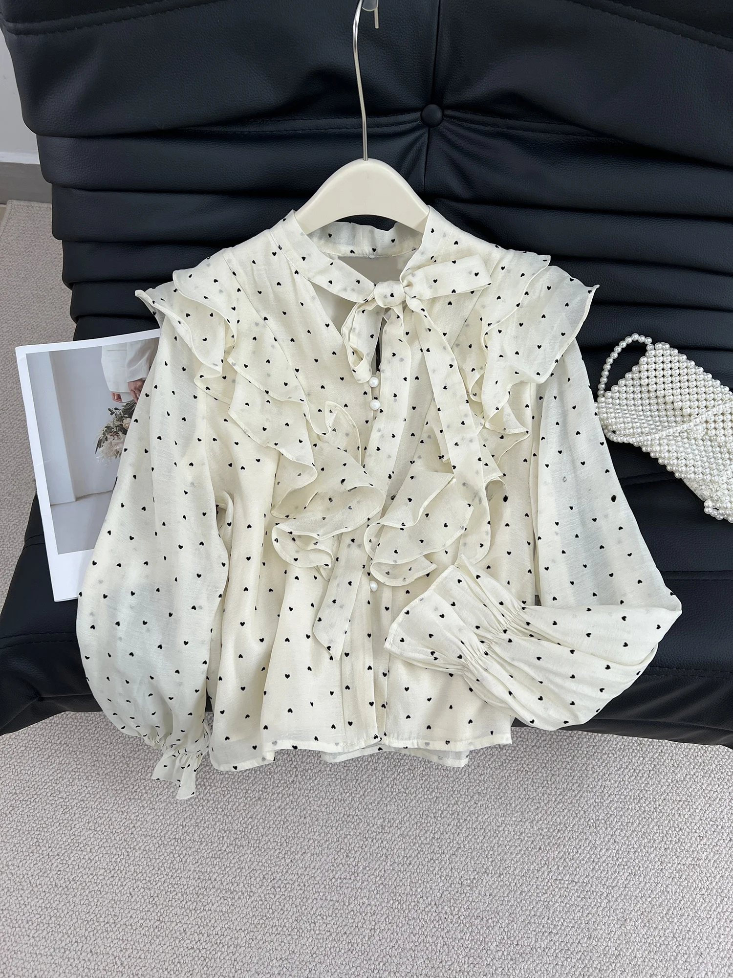 

Ele Summer New Lazy Sle Свободный утягивающий длинный топ в горошек с кружевным подолом Женская блузка для поездок на работу Sle