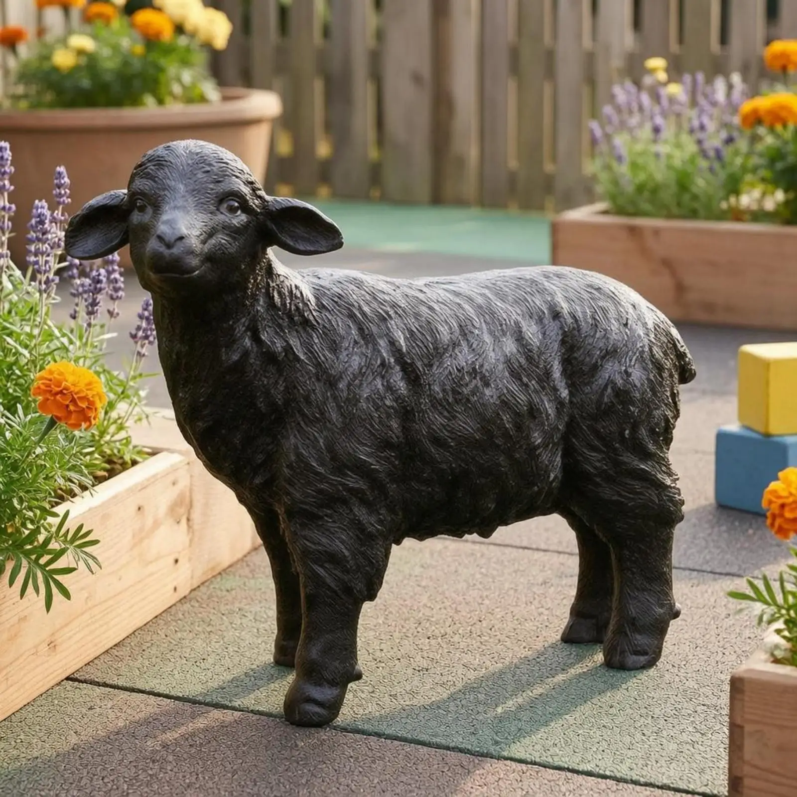 Resin Sheep Figurine Garden Statue Outdoor Landscape Decor Fiberglass Animal Sculpture Realistic Ovine Art for Patio Yard