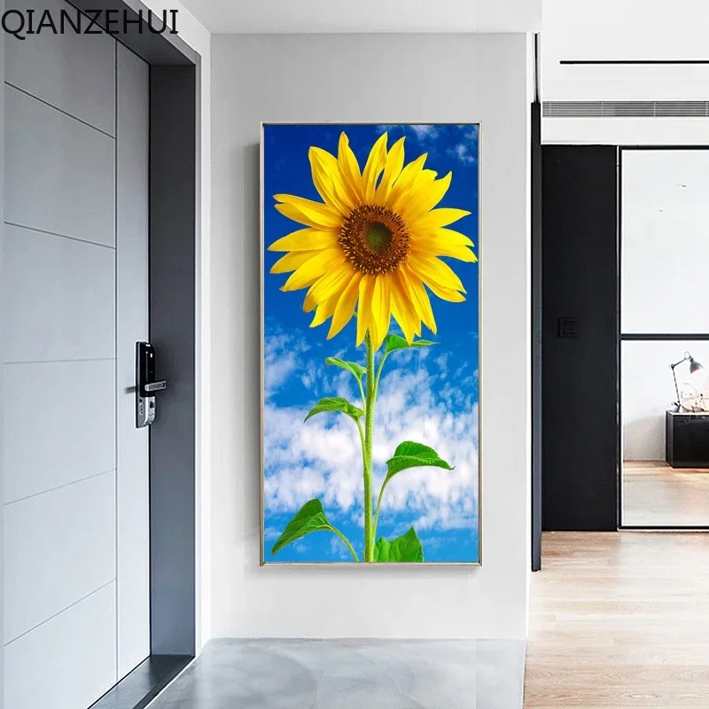 DIY full Diamond Embroidery,Round Diamond Natural Sunflower Living room decoration rhinestone beads Diamond painting