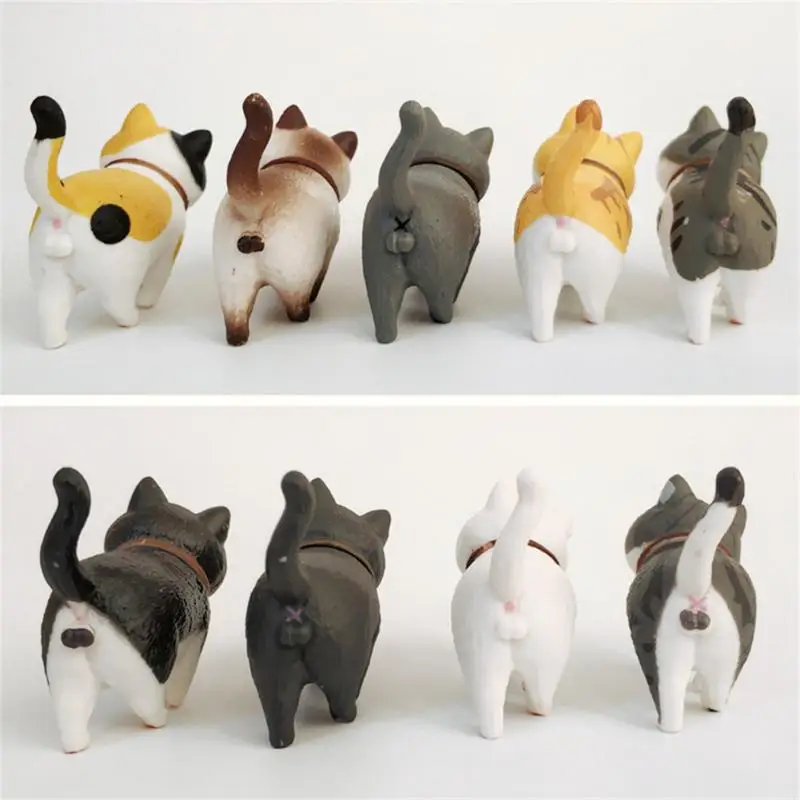 1PCS Mini Animal Figurines Cute Anime Bell Cat Doll Lovely Simulation Cat Statue Crafts New Year Gifts Home Decors Ornaments