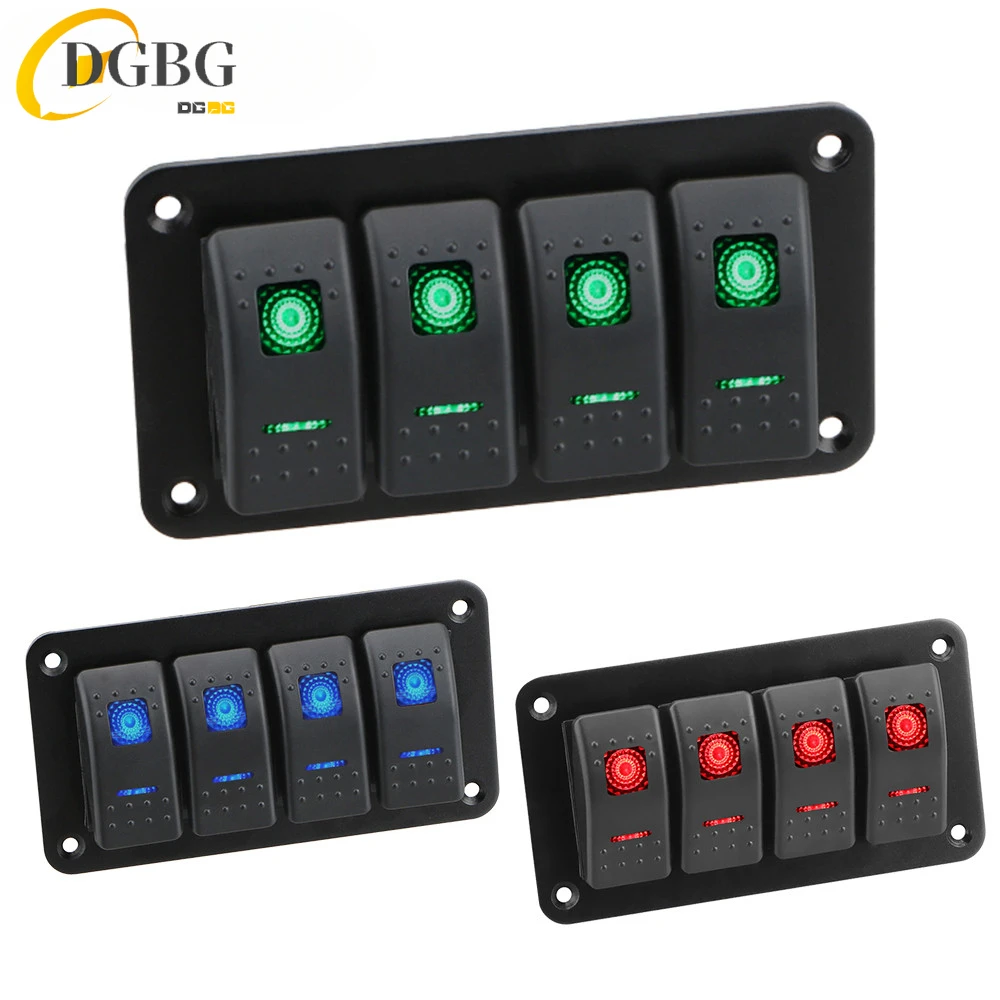 

4 Buttons Car Switch Panel LED Light Toggle Rocker Parts Control Breaker Accessories for Boat Marine RV Caravan Truck 12V 24V