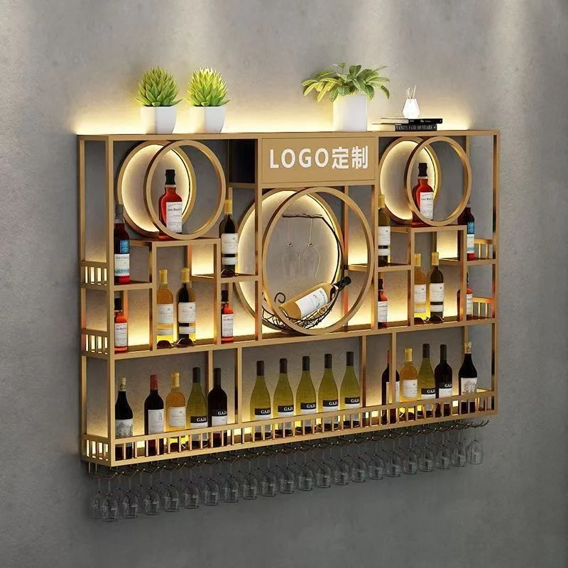 bar background wall mounted wine rack shelf bar wrought iron luminous display shelf creative restaurant wine cooler