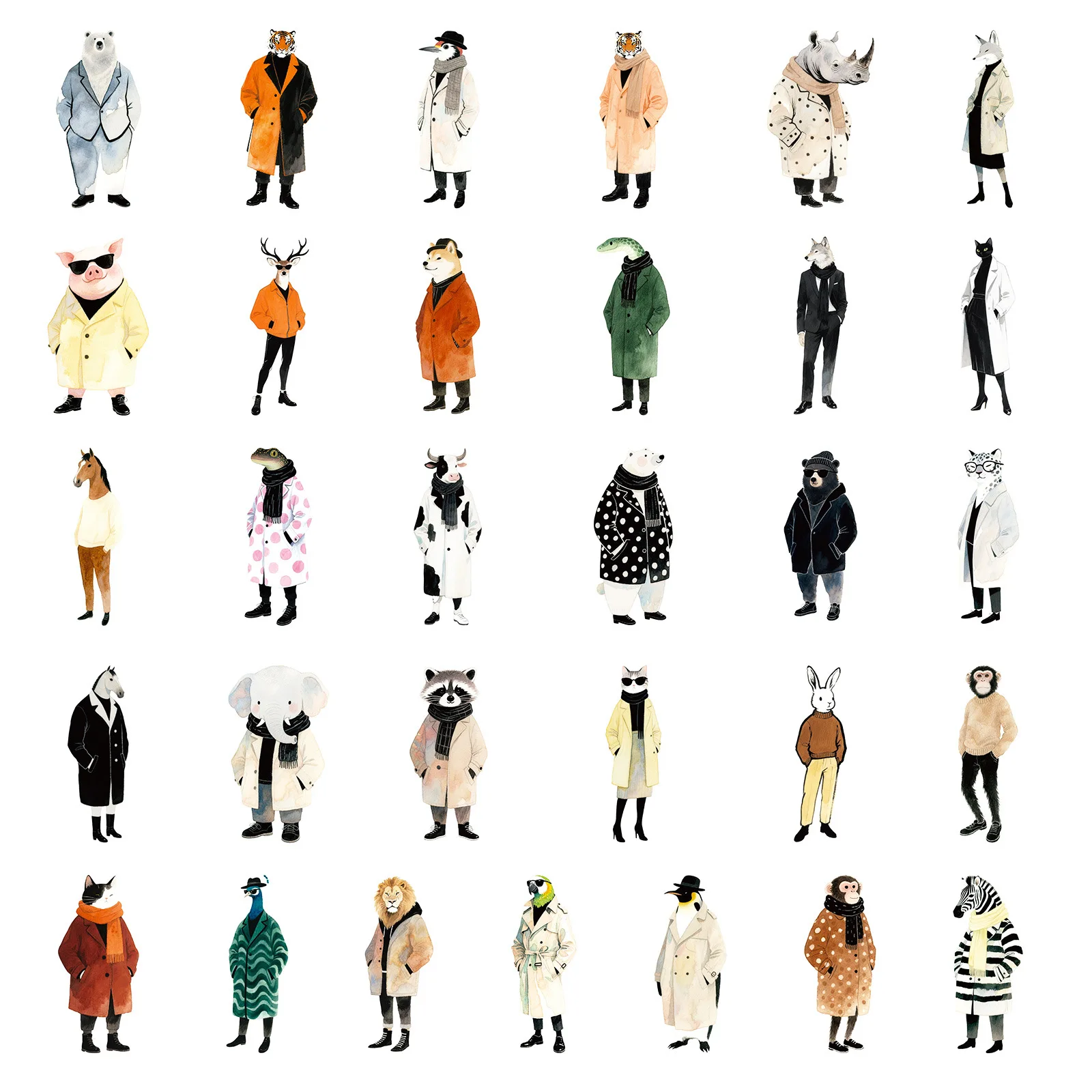 56 peças moda animal desenho animado roupas da moda pinguins crocodilo coelho decoração adesivos à prova d'água