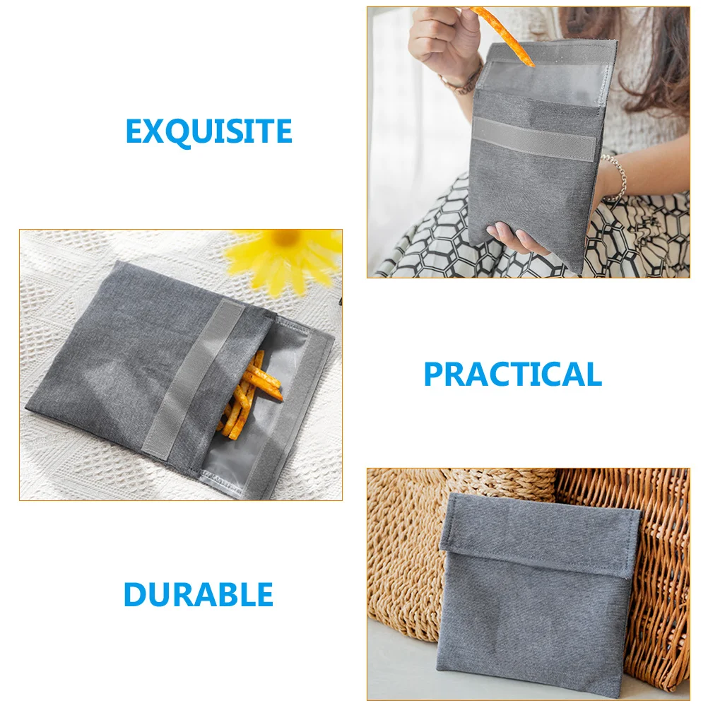 

2Pcs Waterproof Snack Bags Reusable Food Storage Grey Cookies Children Portable Bread Bag Household Kitchen Accessories