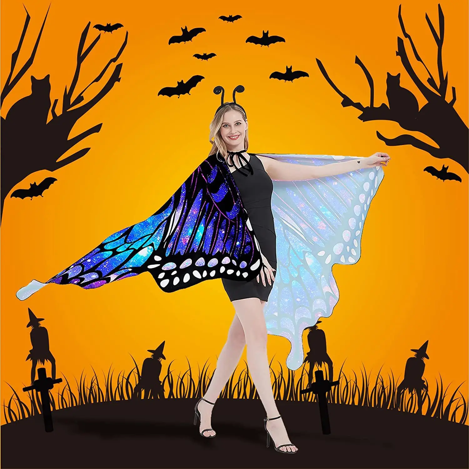 Rotating  Shawl Gradient Color Wings Big  Cloak for Halloween Belly Dance Ethnic Style Women's Fashion