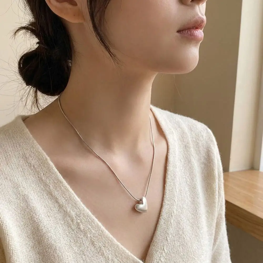 Y2K Adjustable Length Water Drop Necklace Silver Bean Rope Clavicle Chain Alloy Vintage Heart Pendant Necklace Autumn Winter