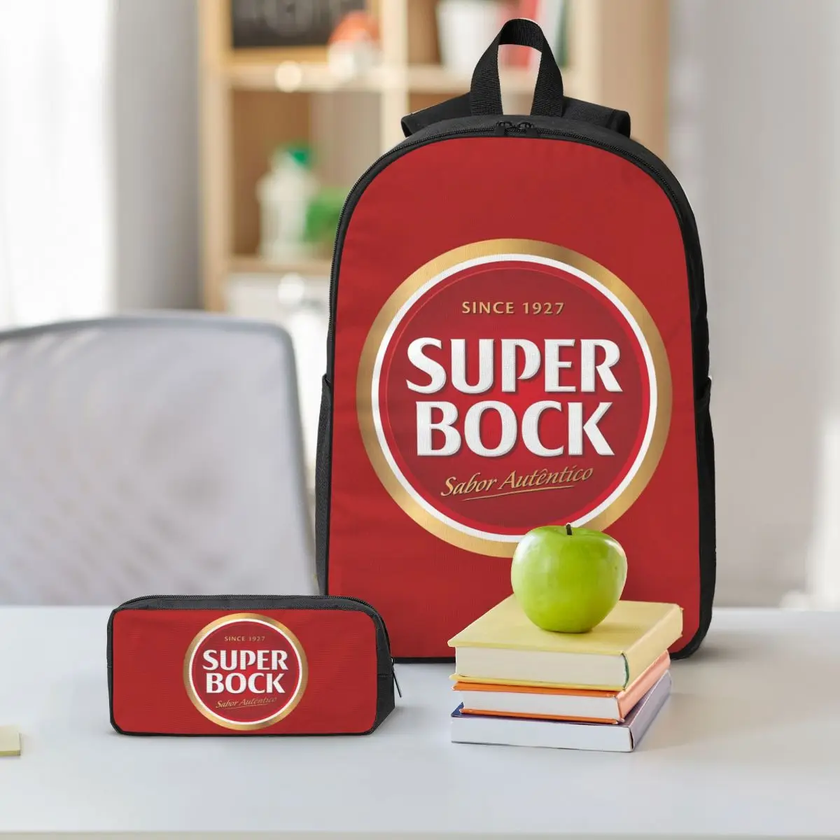 Super Bock Backpack Boys Girls BookBag School Bag Shoulder Bags 3ps Insulated Lunch Bag Pencil Case