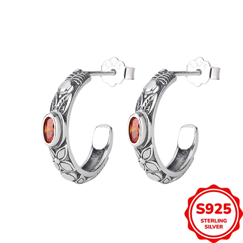 

Персонализированные крутые аутентичные женские серьги в стиле ретро из серебра S925 с микропазоном и красным цирконом