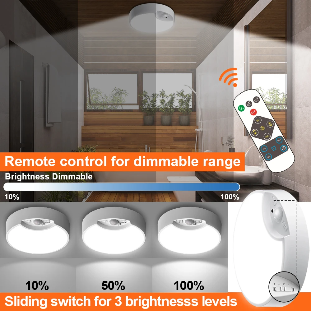 Imagem -04 - Pir Sensor de Movimento Led Luzes Teto a Pilhas Controle Remoto sem Fio Luz da Noite para Entrada Varanda Temporizador Regulável