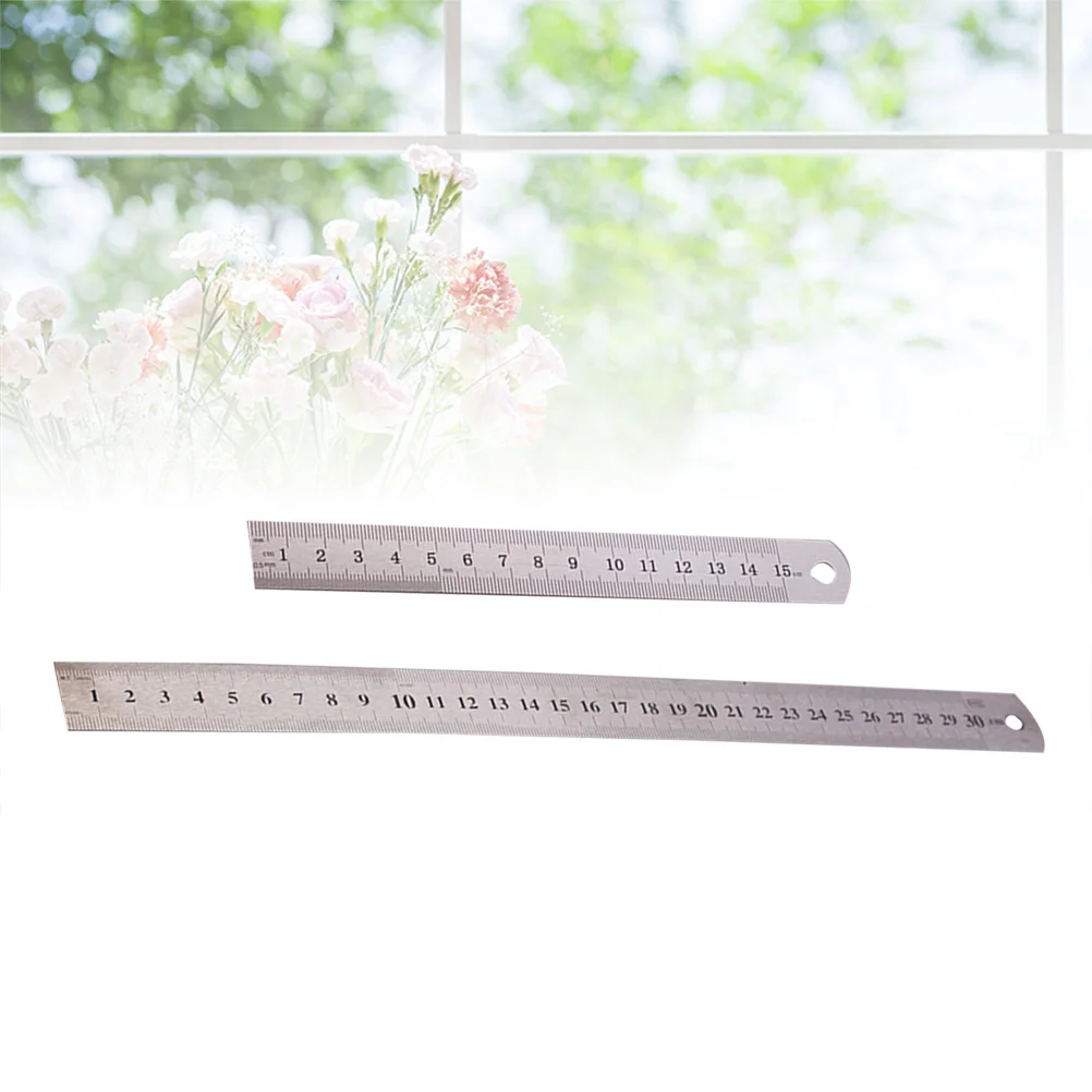 2pcs Stainless Steel Ruler 15Cm 30Cm Double Sided Metric Scale Metal Straight Edge For School Office Engineering