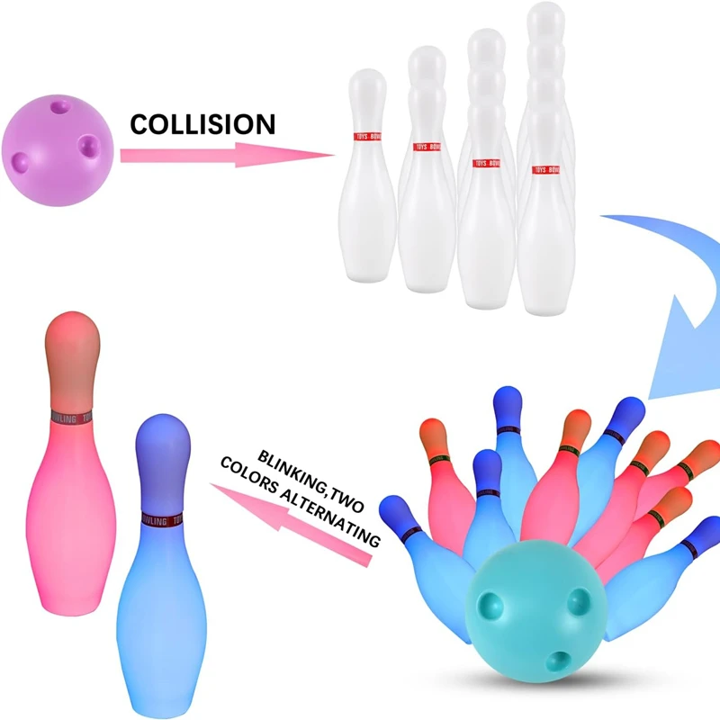 Light Up Bowling Set Bowling Pins Games for Kids Toddler Bowling Ball Set Glow in The Dark Games Parent Children Interactive Toy