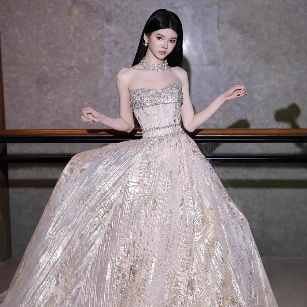 솔로 공연용 스팽글 장식 이브닝 드레스, 패셔너블한 미드웨이스트 롱 드레스