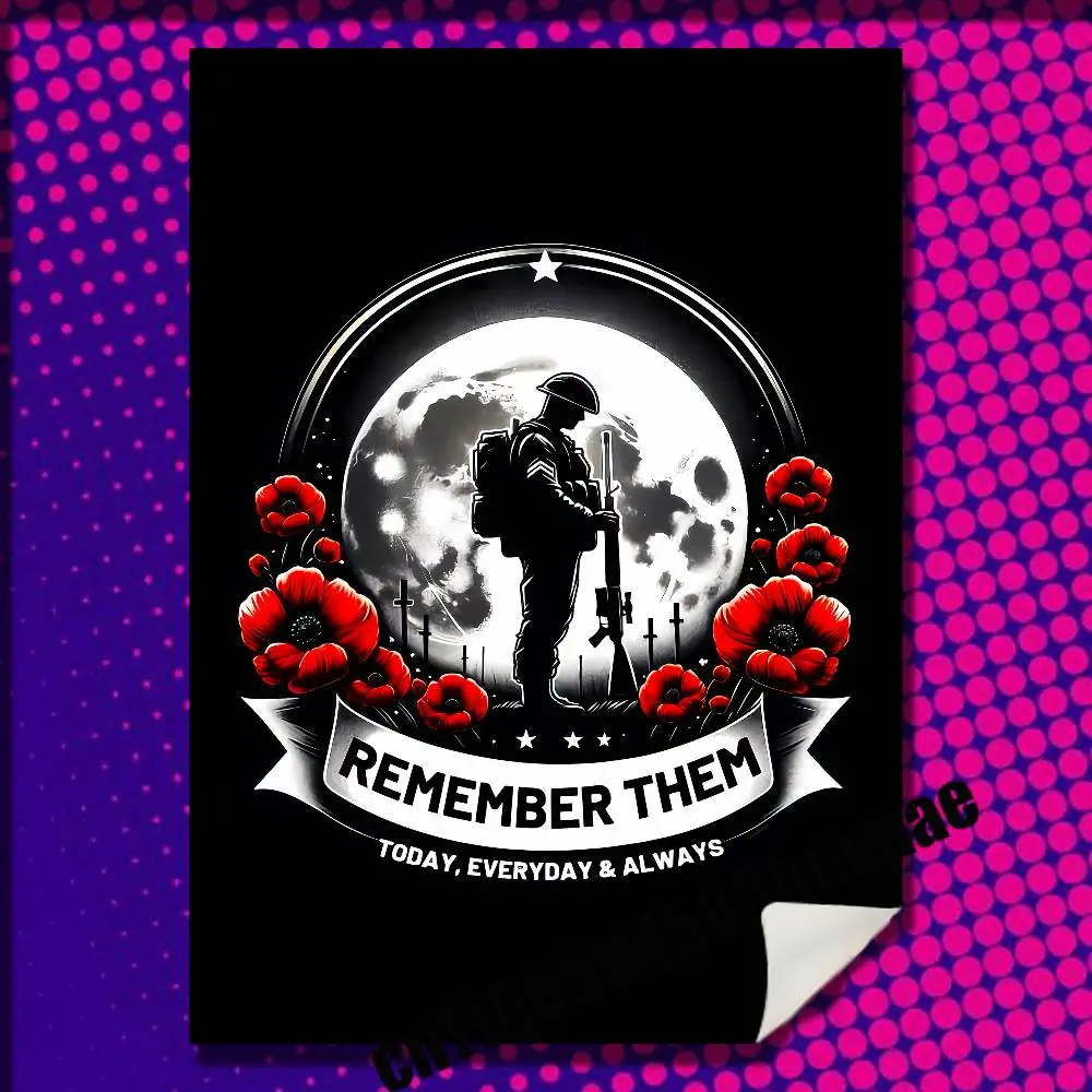 

For Memorial Day Veterans Red Poppy Poster Sticker Paper Bars 40x60cm Self-adhesive Ornament Collectibles Playbill Cover