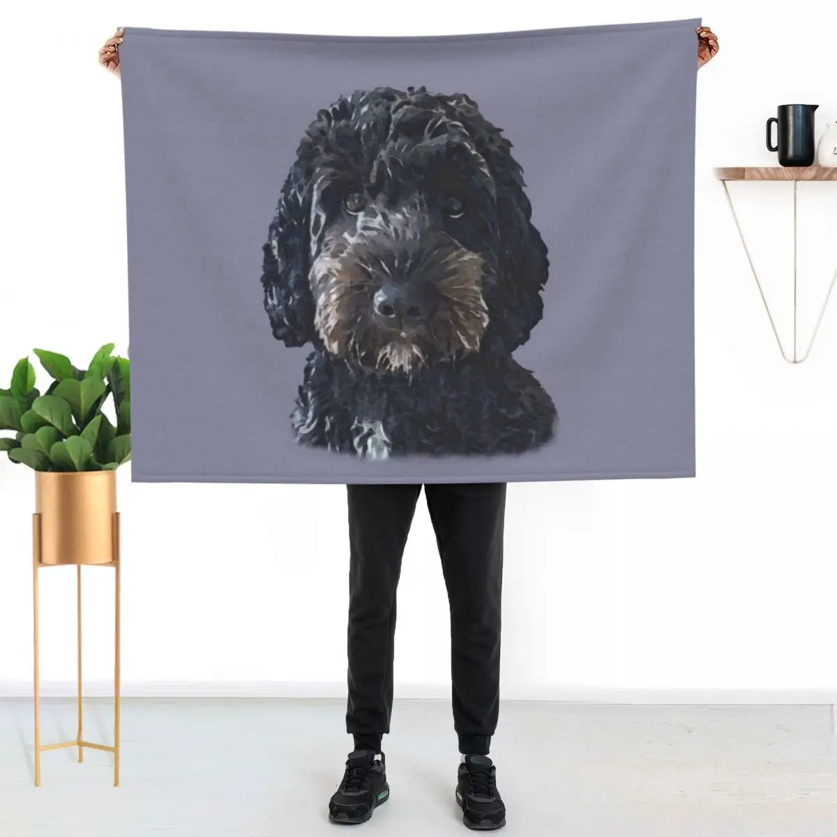 Black Cockapoo / Doodle Dog Throw Blanket blankets and throws wednesday for winter Retros Plush Blankets