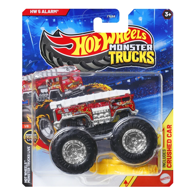 2025 rodas quentes monster trucks hw tigre tubarão bigfoot papoula 1/64 escala modelo de carro fundido brinquedo para meninos presente fyj44