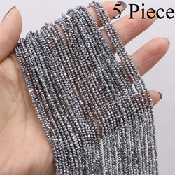 5 Piece 2mm Silver Natural Stone Small Round Beads  Faceted Loose Spacer for Jewelry Making DIY Bracelet Necklace Accessory 38cm