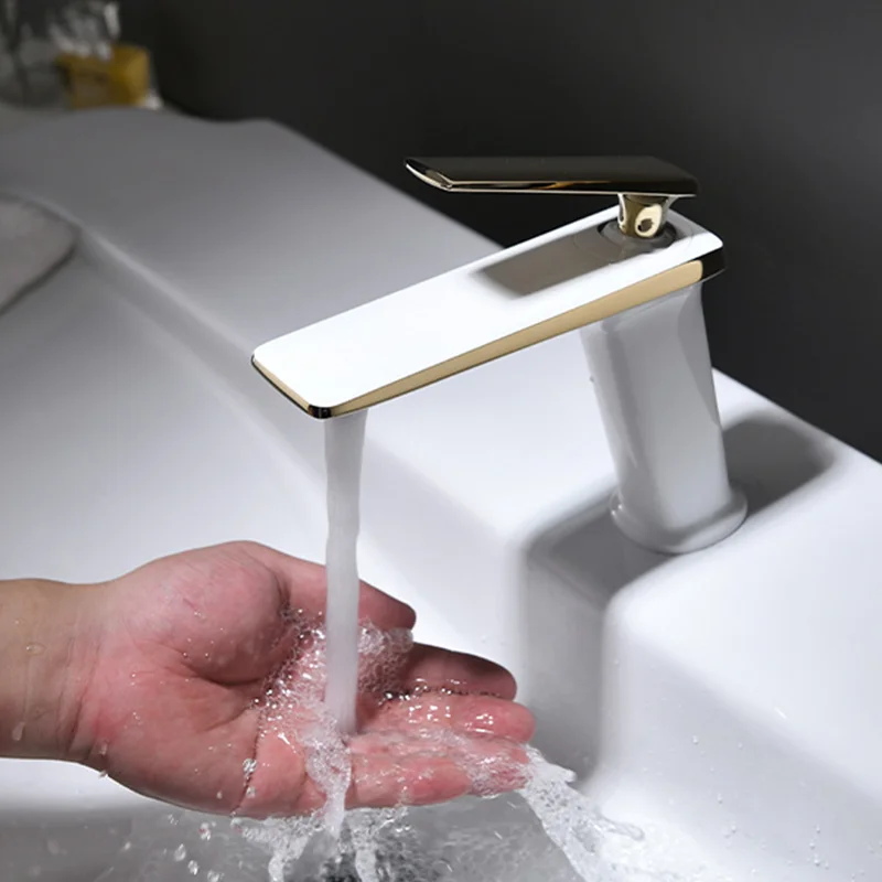 Contemporary Minimalist Design Basin Faucets Black/Gun grey/Gold/White Taps Hot & Cold Mixer Metal Faucets Bathroom Accessories