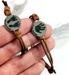 Baby Footprint Bracelet Personalized Rope Adjustable Woman Carved Handprint Stainless Steel Jewelry Men Custom Bracelet Mom Gift