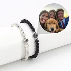 Custom Color Picture Projection Bracelet Turquoise Couple Beaded Jewelry For Girlfriend Lover Valentine Birthday Romantic Gifts