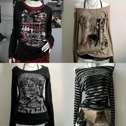 Camisetas góticas Vintage americanas de los años 2000 para mujer, camisetas Grunge con gráfico de estilo Punk, camisetas de manga larga Harajuku Y2k, ropa de calle