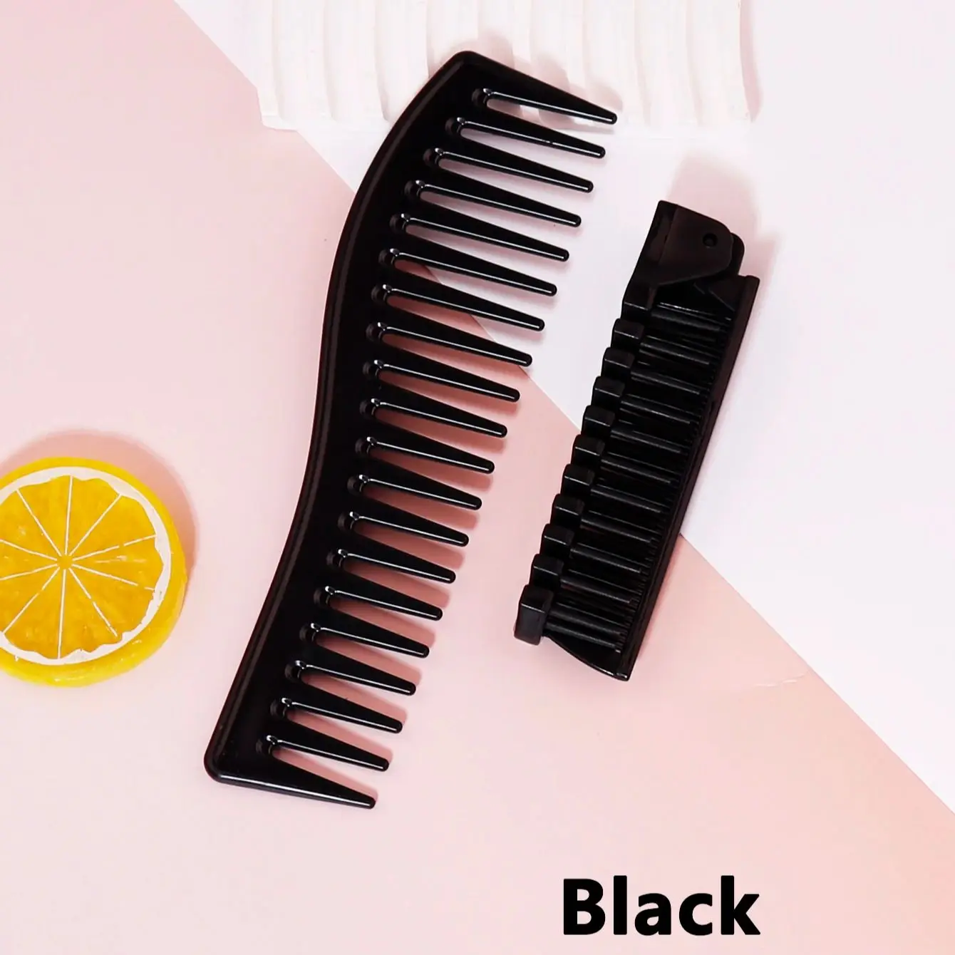 Wide Toothed Curly Hair Comb Travel Folding Hair Brush Set, Handle Less Comb Shaped Shampoo Comb, Special for Real Hair Wigs