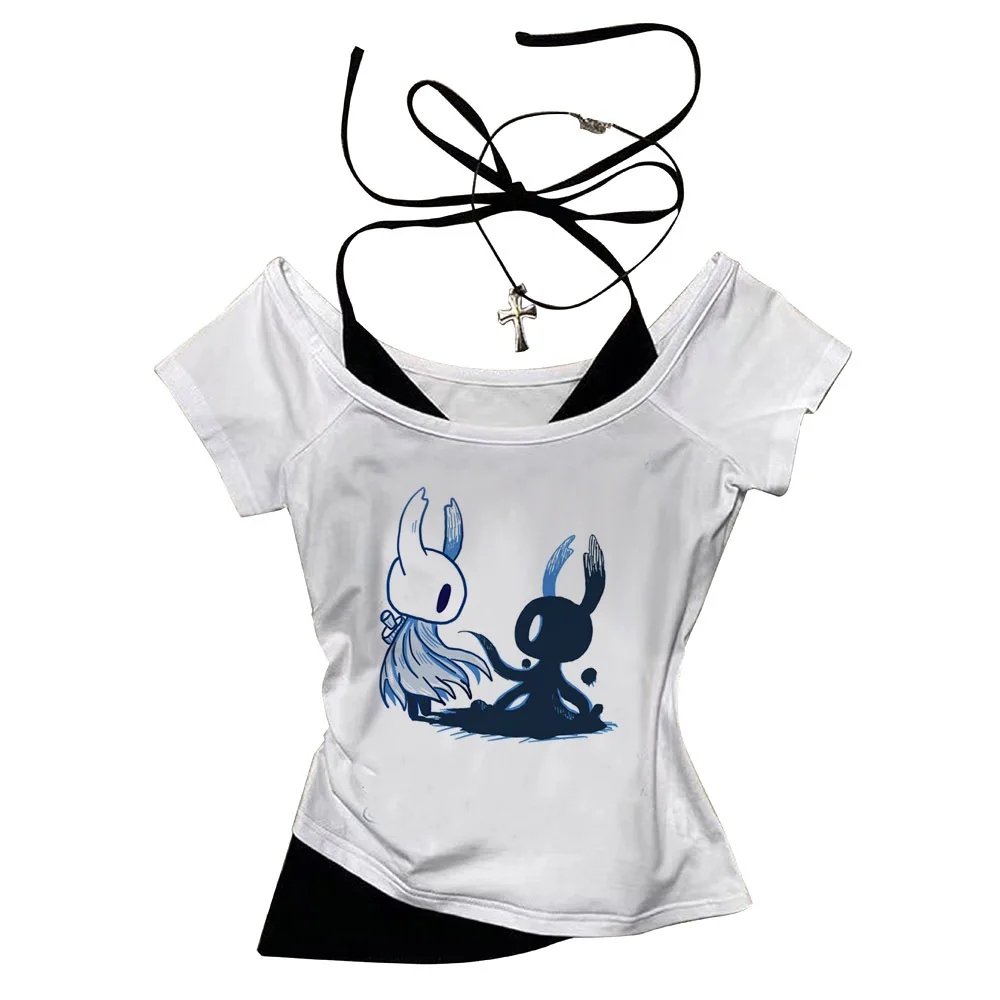 Hollow Knight cropped top women harajuku cheap meme t shirt 2000s goth emo graphic scene
