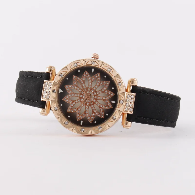 Women Quartz Watch Starry Sky Rotating Dial Female Watches Leather Strap Quartz Fashion Wristwatch Fashion Daily Wear Girl Gifts