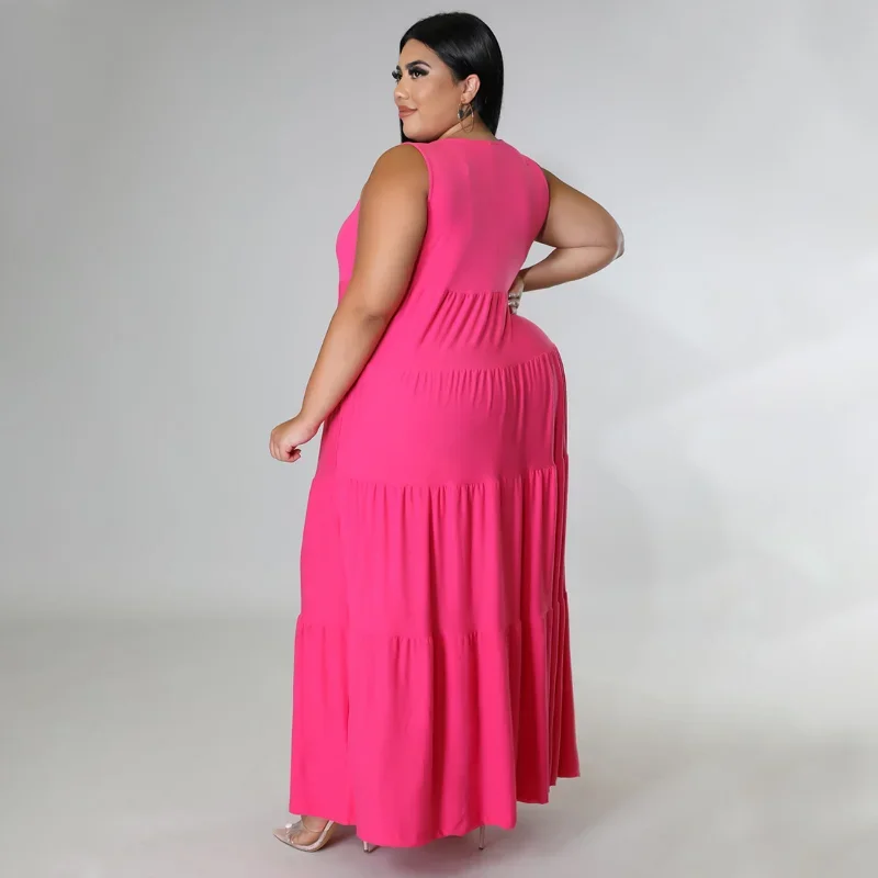 KEXU-Vestido maxi solto casual feminino, vestidos plus size, moda verão, streetwear sólido, estilo elegante de camiseta