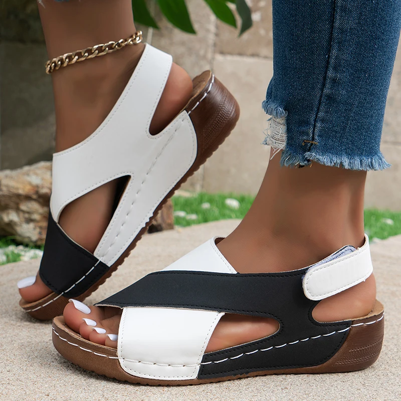 Sandalias de cuña transpirables para mujer, zapatos Retro de fiesta, calzado de verano