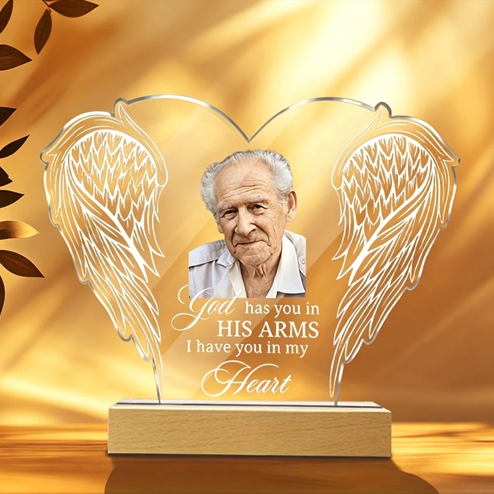 Custom Angel Wings Photo Card - a Loving Gift, Personalized Crystal Acrylic Keepsake with Engraved Text, in Mixed Colors, Personalized Angel Wings Photo Acrylic Plaque - Personalized Keepsake for Families Who Have Lost Loved Ones, Grief Gift, Loss Acrylic Keepsake, in Memory of the Deceased, for Anniversaries and Father's Day