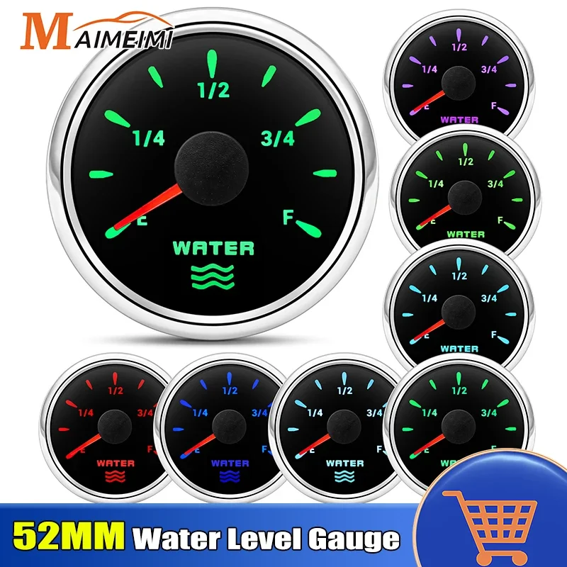 52mm 0~190 ohm Water Level Gauge 7 Colors Backlight Water Tank Level Meter Indicator Digital Gauge for Boat Marine Car 12V 24V