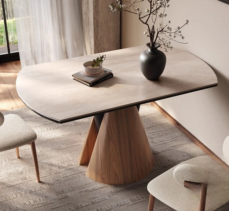 

Rock slab dining table variable household simple solid wood square and round dual-purpose folding dining table and chairs
