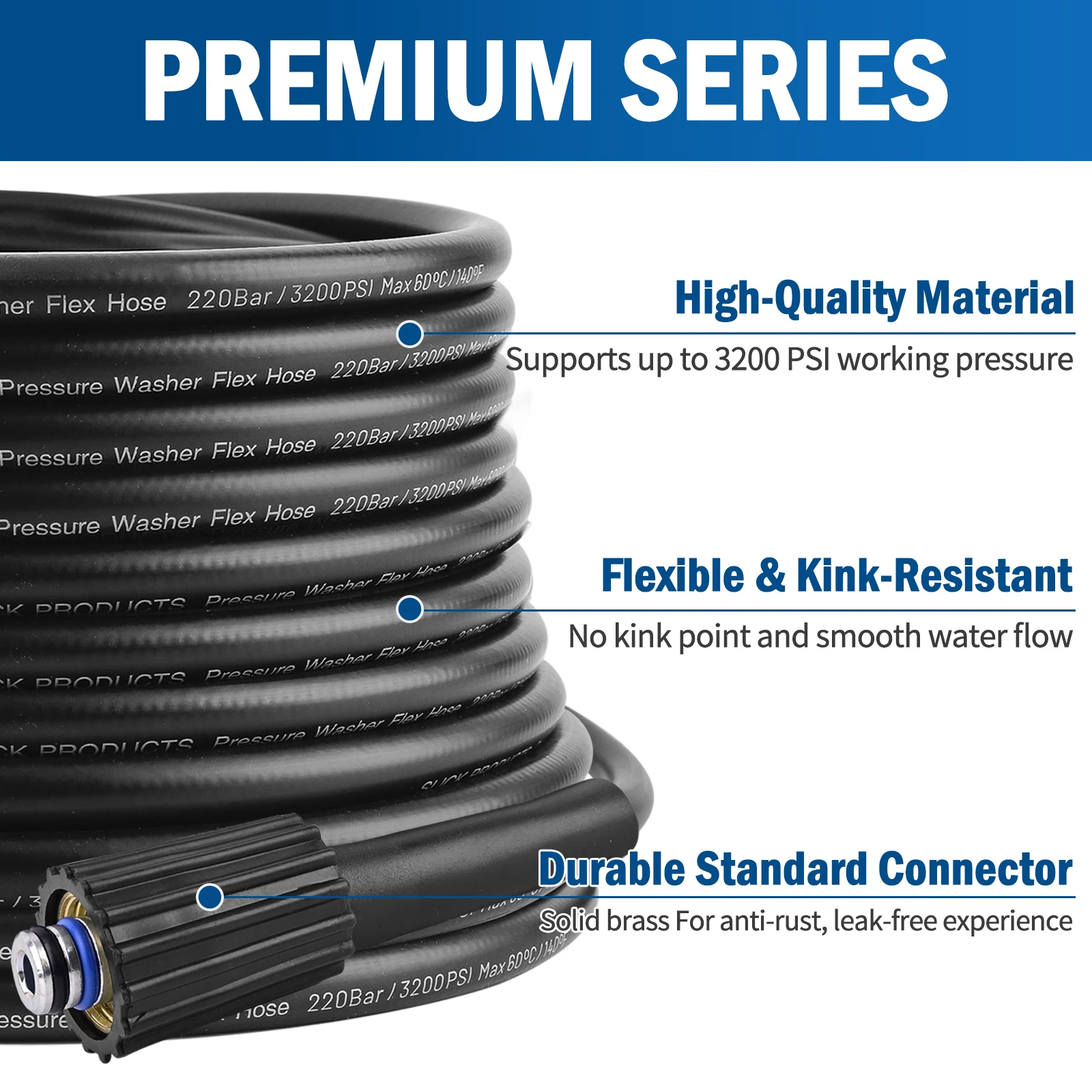 Pressure Washer Hose Super Flexible Hose 12M, 220Bar Extension Hose, Durable Replacement Hose for Ryobi Leak-Free M22 Fittings