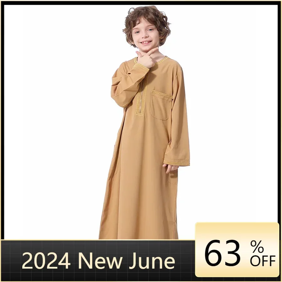 

Muslim Children Abaya Ramadan Jubba Prayer Thobe Boy Long Dress Kids Caftan Islamic Robe Stand Collar Gown for Kaftan Dubai Arab