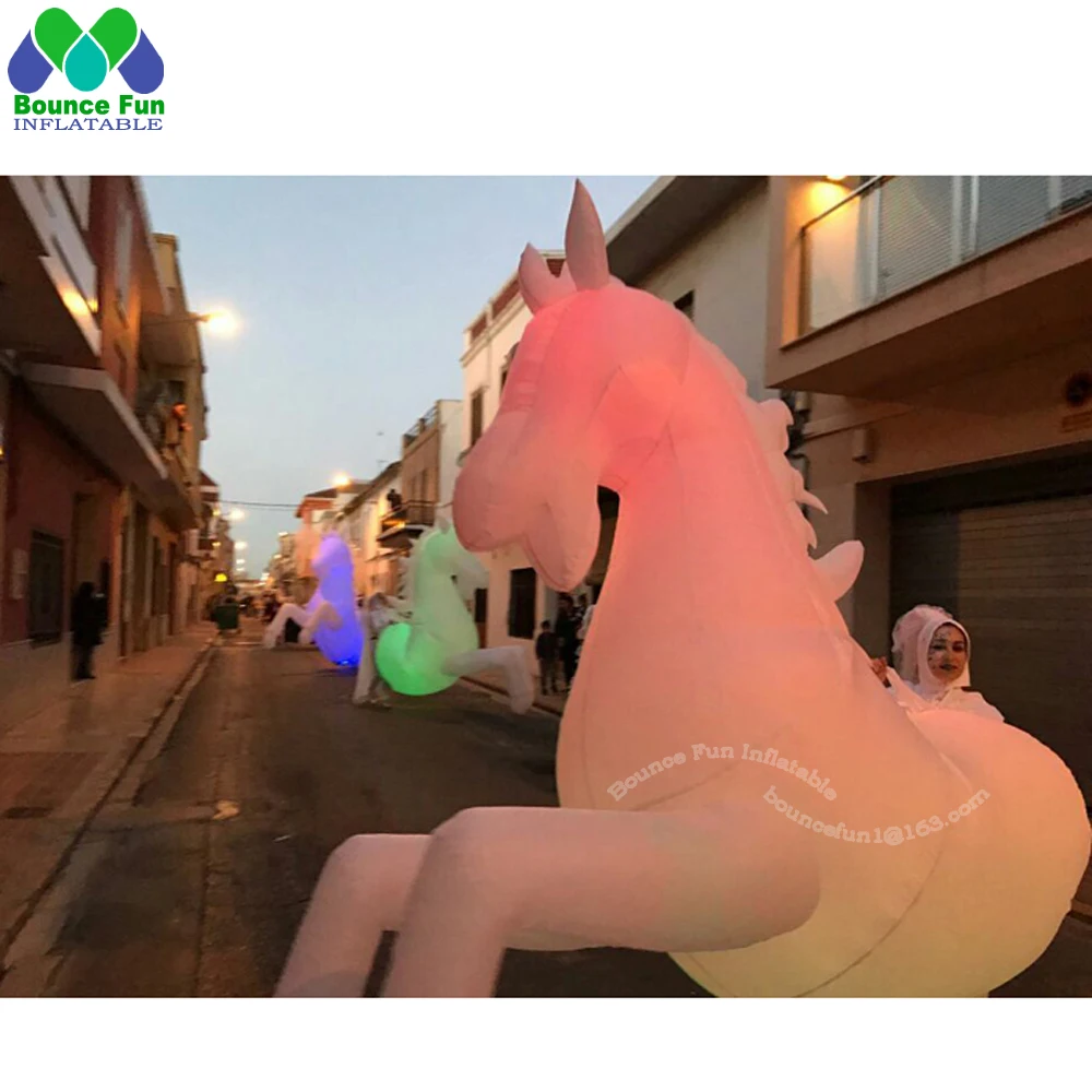 Blow Up White Inflatable Horse Costume With Led Lights Carnival Parade Inflatable Mascot Costume Large Animal Suit For Promotion