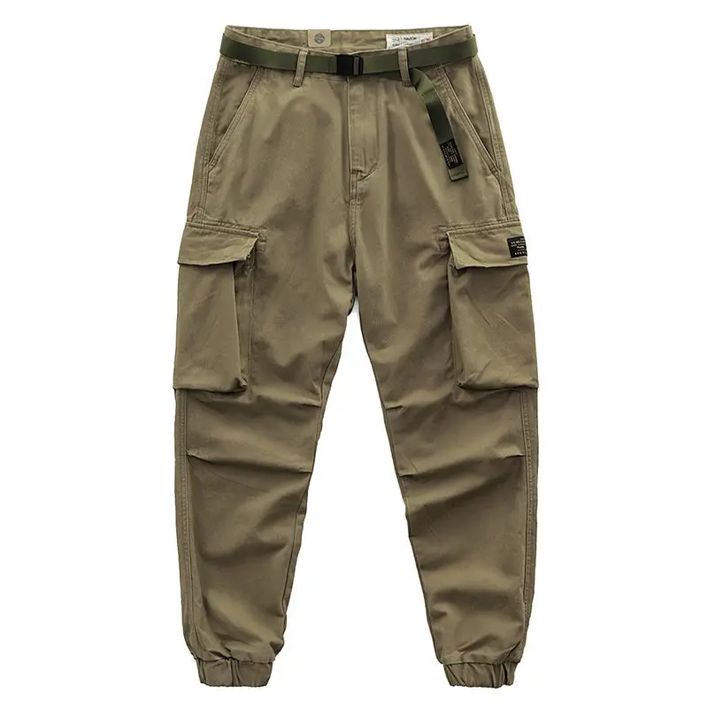 

Retro Cargo Pants Men's Military Spring Multi-Pocket Thick Loose Baggy Pants Male Wide Leg Ankle Banded Slacks Tactical Trousers