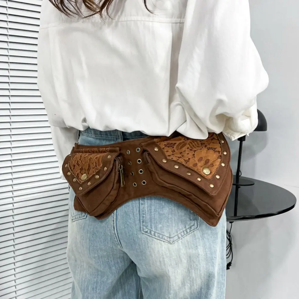 Practical Metal Studded Waist Bag Fabric Multi Pocket Chest Bag Multifunctional Adjustable Waist Packs Daily Commute