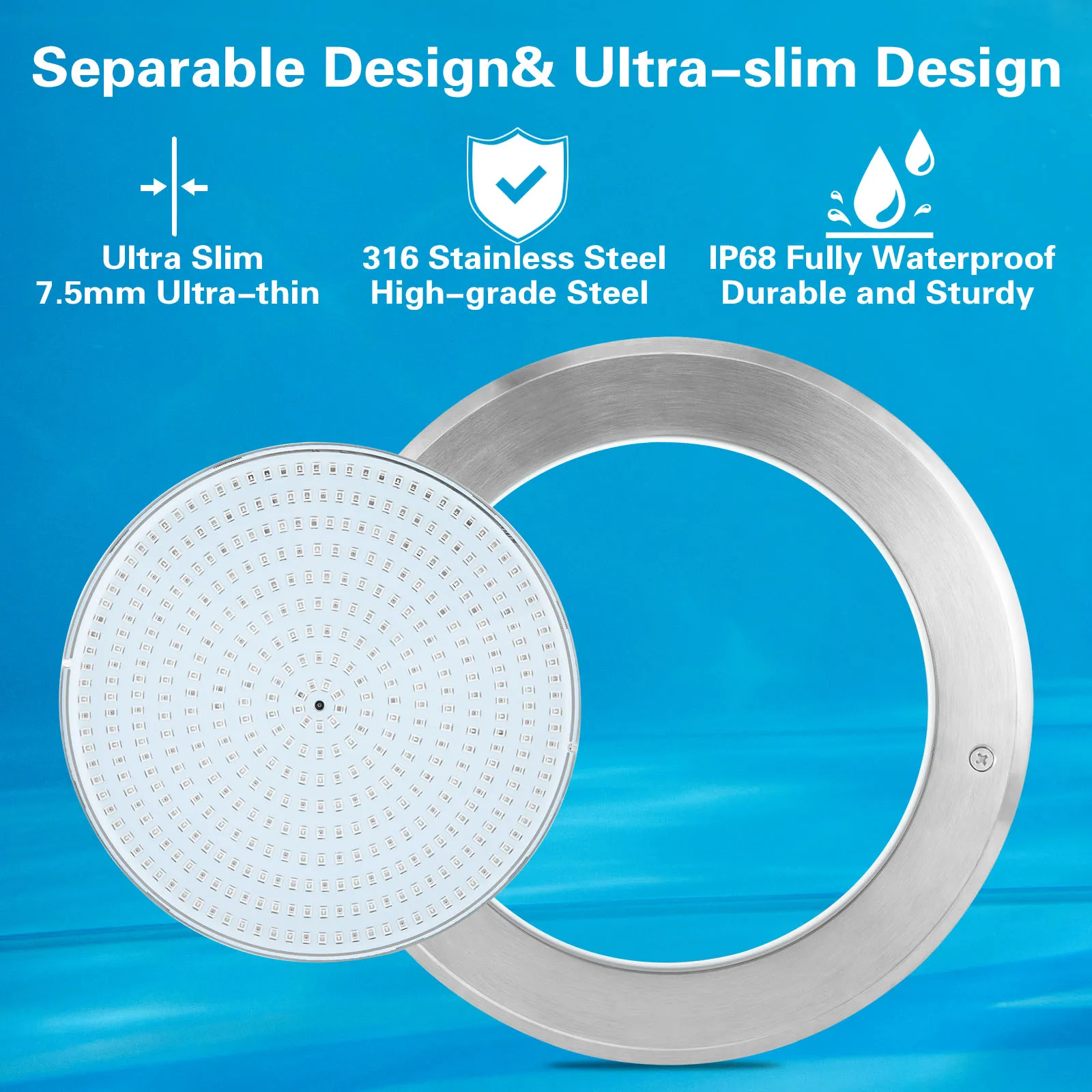 Lampe de Piscine LED Ultra Fine en Acier Inoxydable, Étanche, 35 Watts, 316 Rang