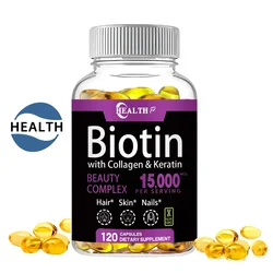 HEALTH Biotin Collagen Keratin Supplement for Hair Skin Nail 120 NonGMO Capsules