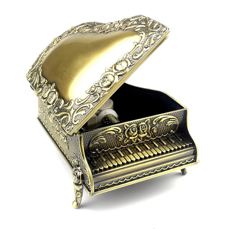 SOFTALK Emboss Alloy Metal Antique Jewelry Musical Boxes Christmas Birthday Valentine's Day Gifts