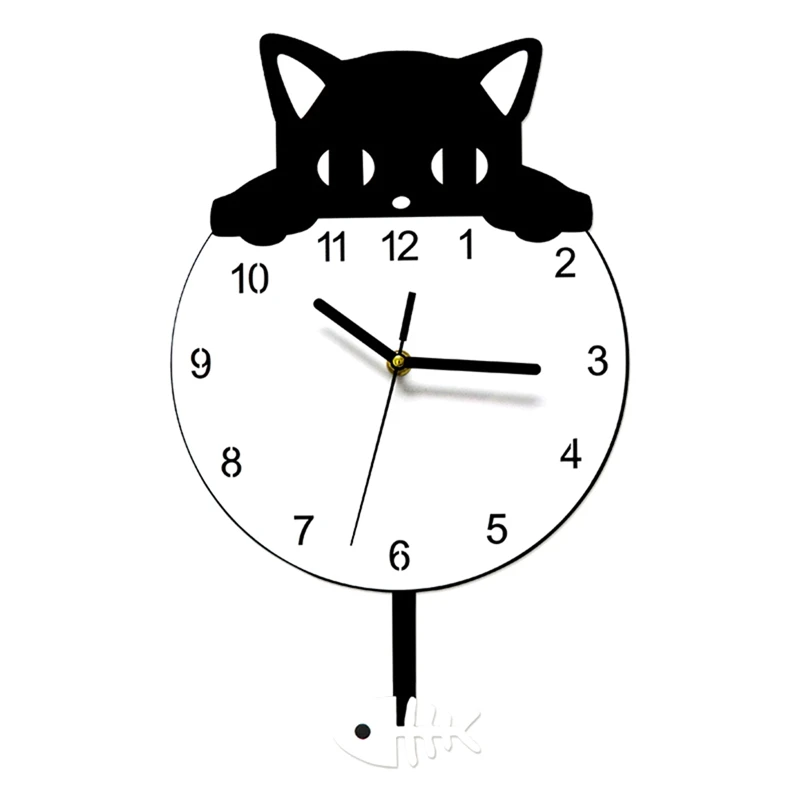 Kitten Home Decor Wall Clock Novelty Kitten And Fish Wall Clock Kitten Clock With Swinging Tail Gift For Kitten Lovers