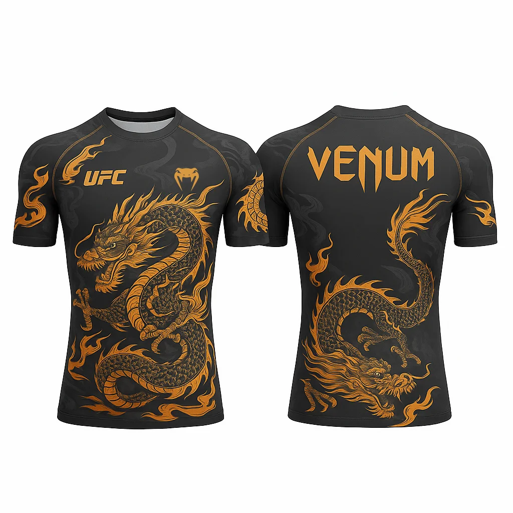 UFC-Camiseta deportiva ligera y transpirable de secado rápido para hombre, Top deportivo de manga corta con cuello redondo para entrenamiento de gimnasia, camiseta de boxeo MMA cómoda