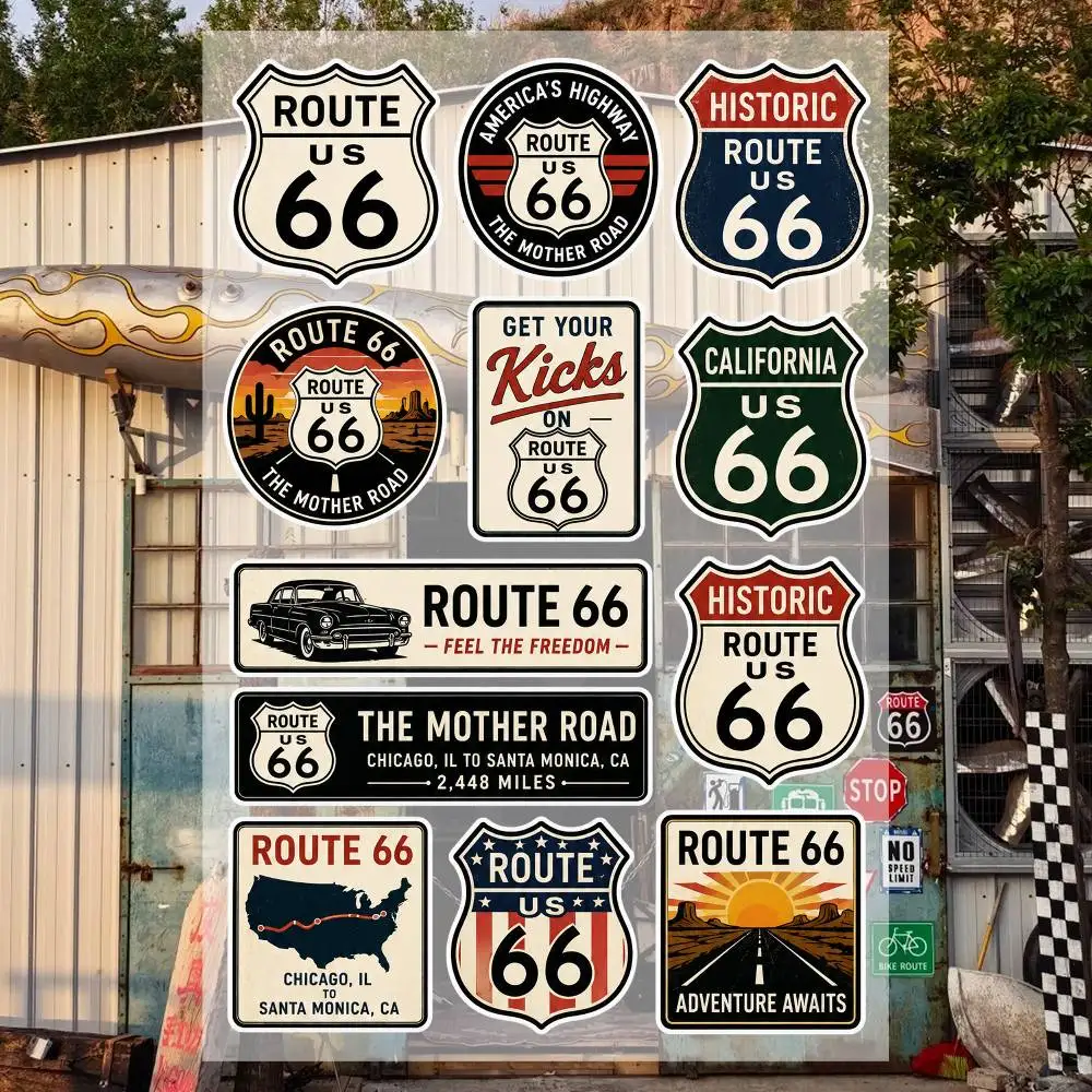 Route 66 2 Aesthetic Graffiti Waterproof PVC Stickers for Car Motorcycle Skateboard Helmet Notebook